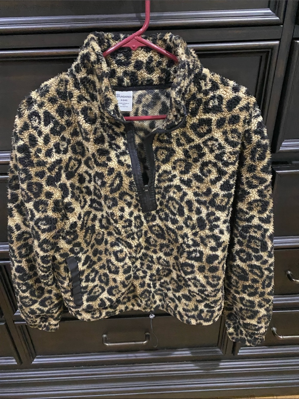 No Boundaries Leopard Sherpa Pullover Jacket - Brown & Black